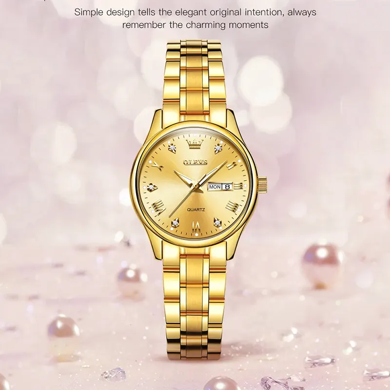 Olevs Day-Date Gold-tone Dial Ladies Watch | 5563